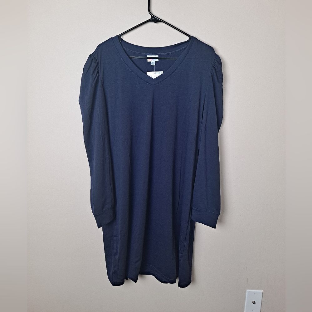 LulaRoe AVA Women’s Size XL Navy Blue V-neck Mutton Long Sleeve Dress NWT